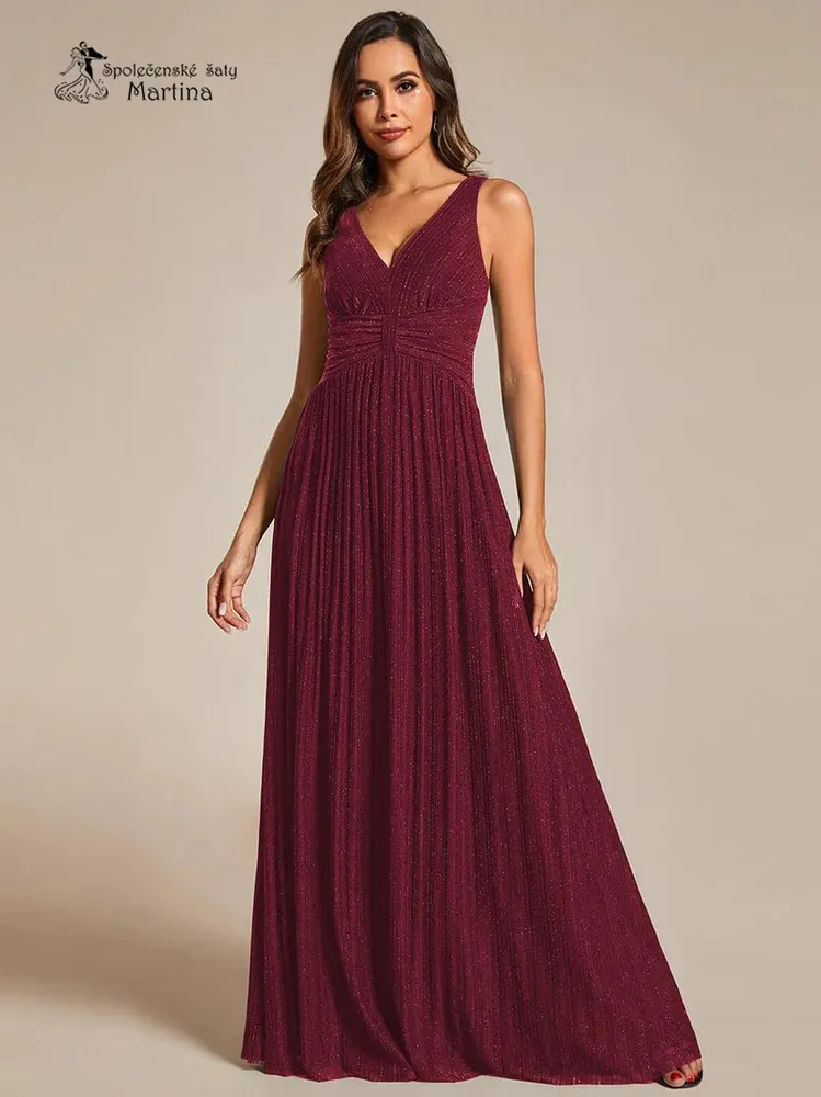 Vínové dlouhé společenské šaty "Astrid" z jemné žebrované látky