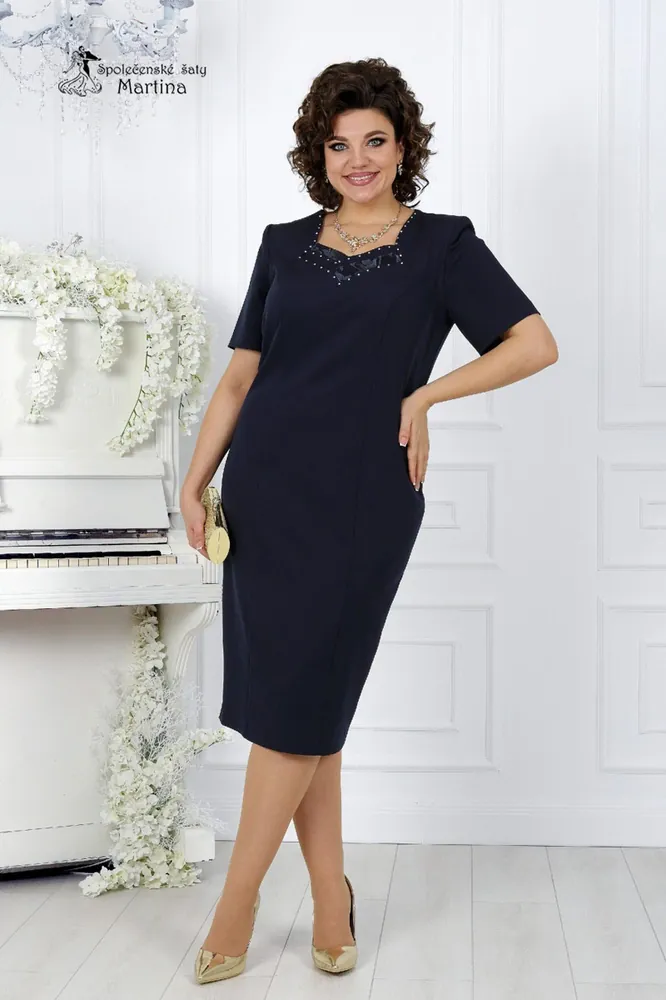 Tmavě modré pouzdrové šaty s krajkovým kardiganem "Dominique"