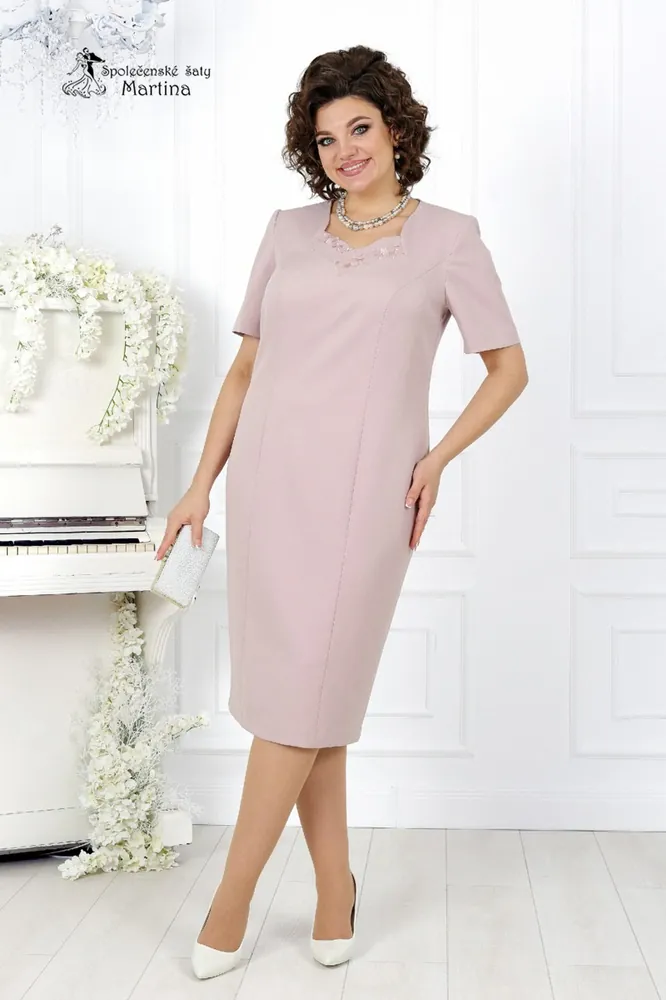 Pudrově růžové pouzdrové šaty s krajkovým kardiganem "Dominique" - vel. 44