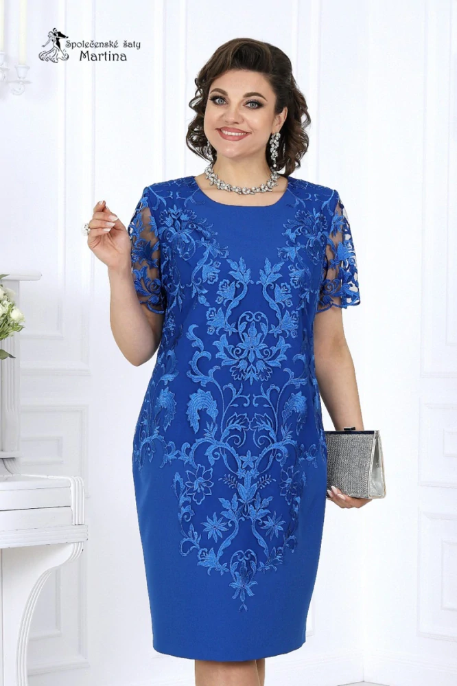 Královsky modré pouzdrové šaty s krátkým rukávem "Arista" pro svatební maminku či hosta  - vel. 40
