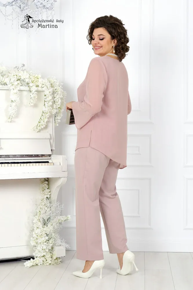 Pudrově růžový elegantní společenský kalhotový komplet "Apolena"  