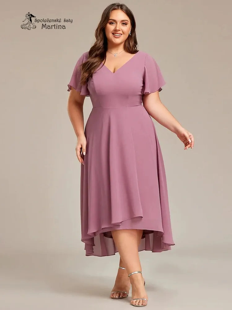 Midi starorůžové XXL asymetrické šaty s volným rukávem "Maisie"