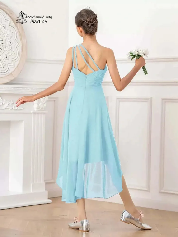 Tmavě fialové asymetrické dívčí šaty "Nikolka" na jedno rameno 6-16 let