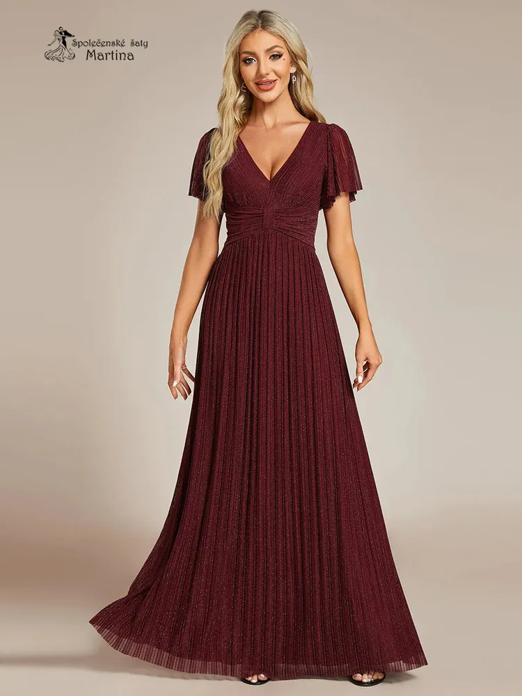 Vínové žebrované společenské šaty "Ebonny" s krátkými rukávy 