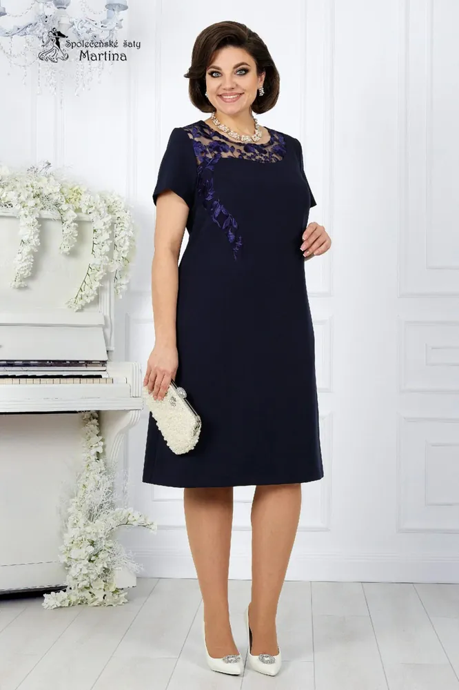 Tmavě modrý 2-dílný set volných šatů a kabátku "Jaida" - vel. 52