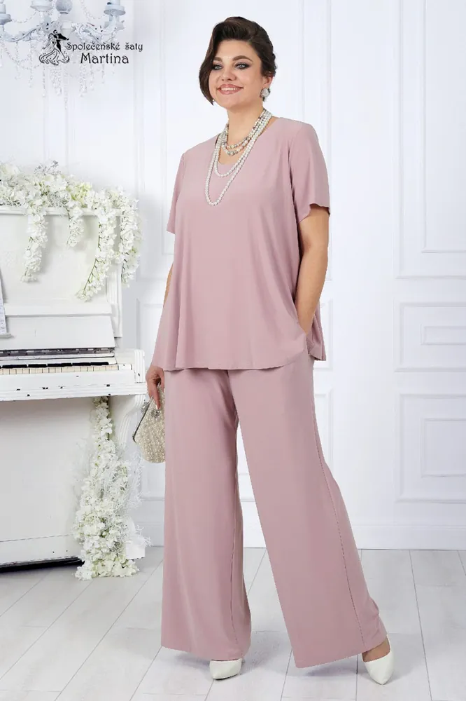 Pudrově růžový 3-dílný kalhotový set "Jewella"