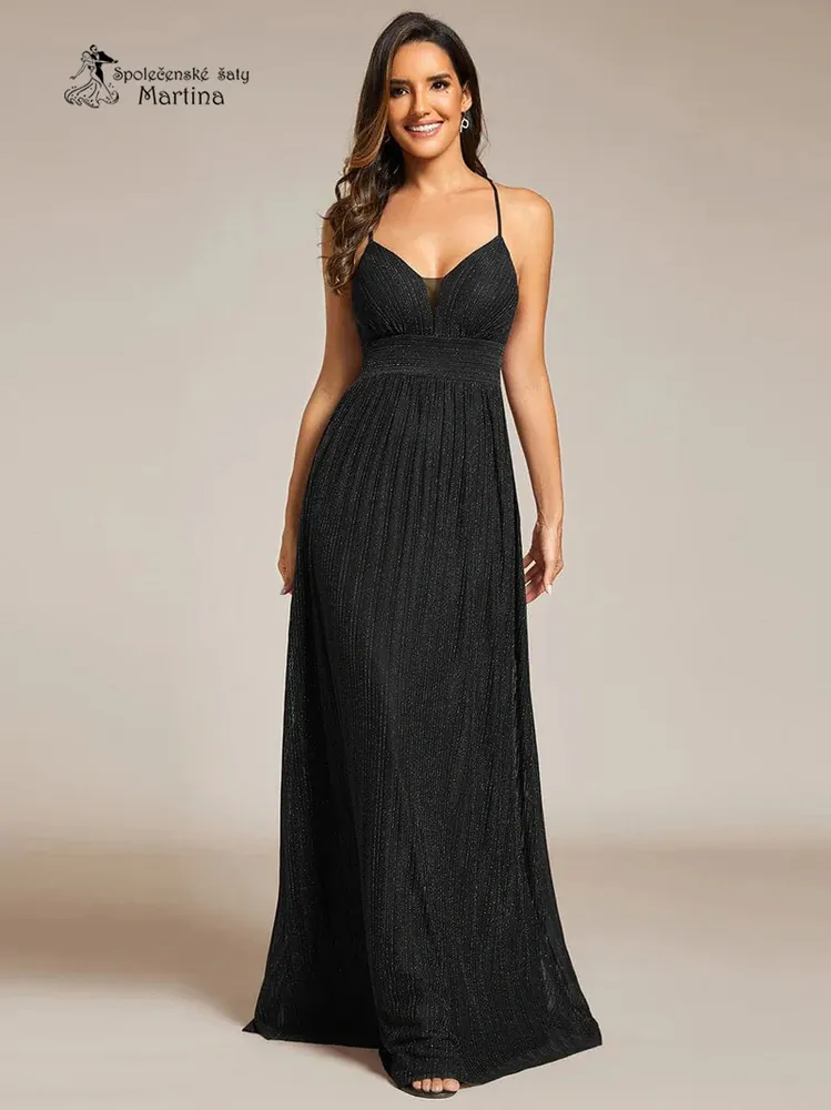 Černé plisované společenské šaty "Lynna" na tenká ramínka