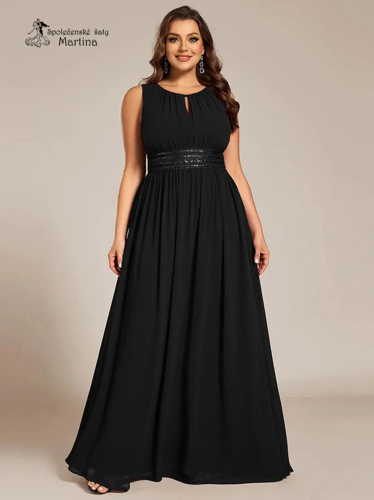 Černé plus size společenské šaty "Cherry" s lodičkovým výstřihem