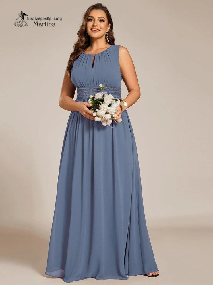 Dusty navy plus size společenské šaty "Cherry" s lodičkovým výstřihem
