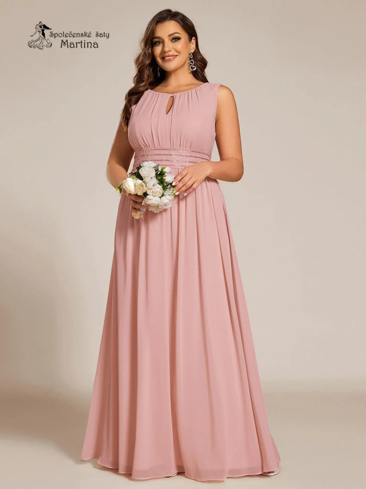 Starorůžové plus size společenské šaty "Cherry" s lodičkovým výstřihem