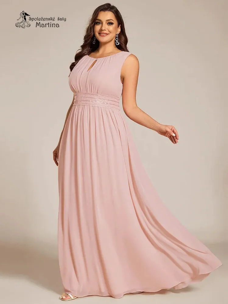 Růžové plus size společenské šaty "Cherry" s lodičkovým výstřihem
