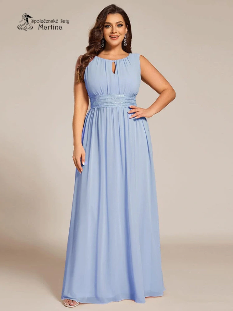 Ledově modré plus size společenské šaty "Cherry" s lodičkovým výstřihem