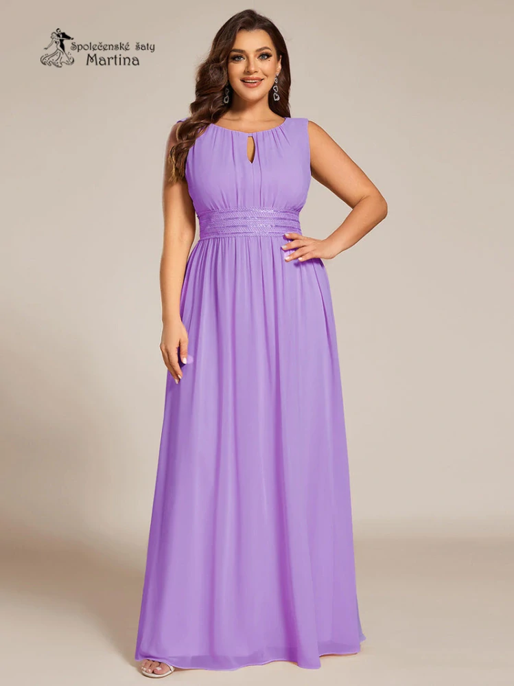 Levandulové plus size společenské šaty "Cherry" s lodičkovým výstřihem
