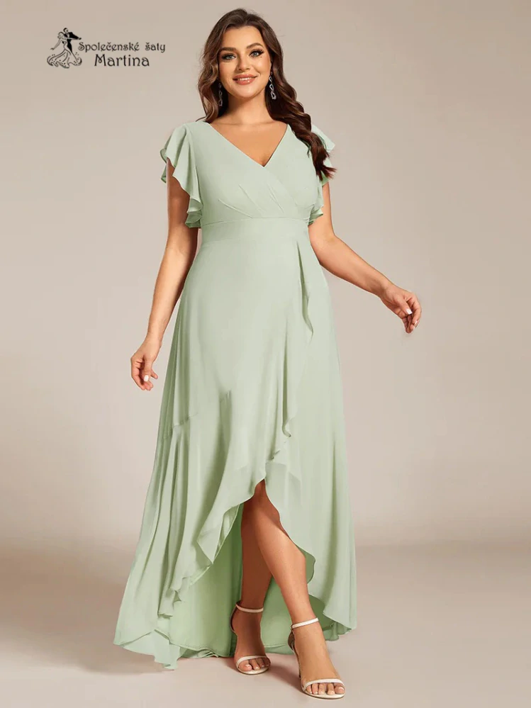 Dlouhé asymetrické mintové XXL šaty s volánovými rukávy "Alexina"