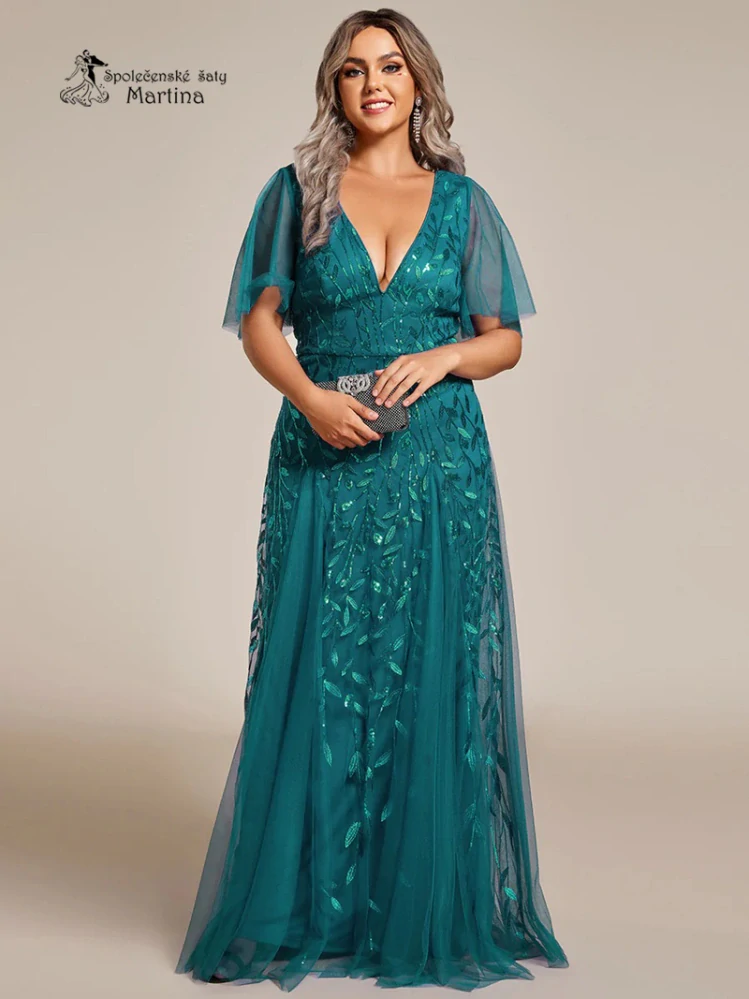 Petrolejové společenské šaty "Kim" - vel. 48