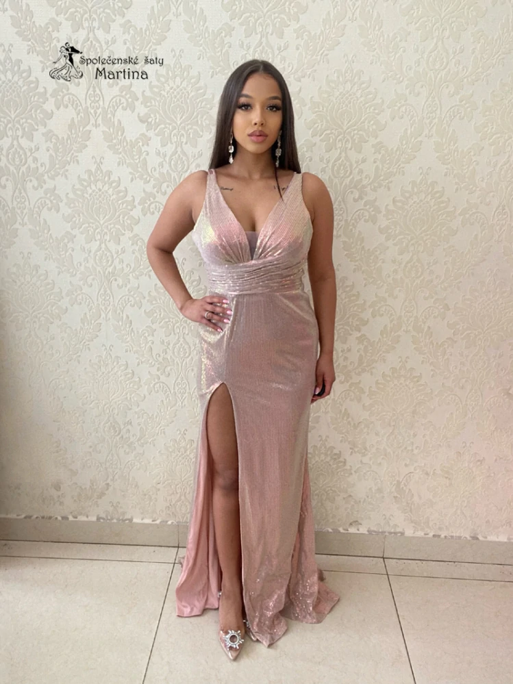 Růžovo-bronzové flitrové bodycon společenské šaty "Rachel" - vel. 34