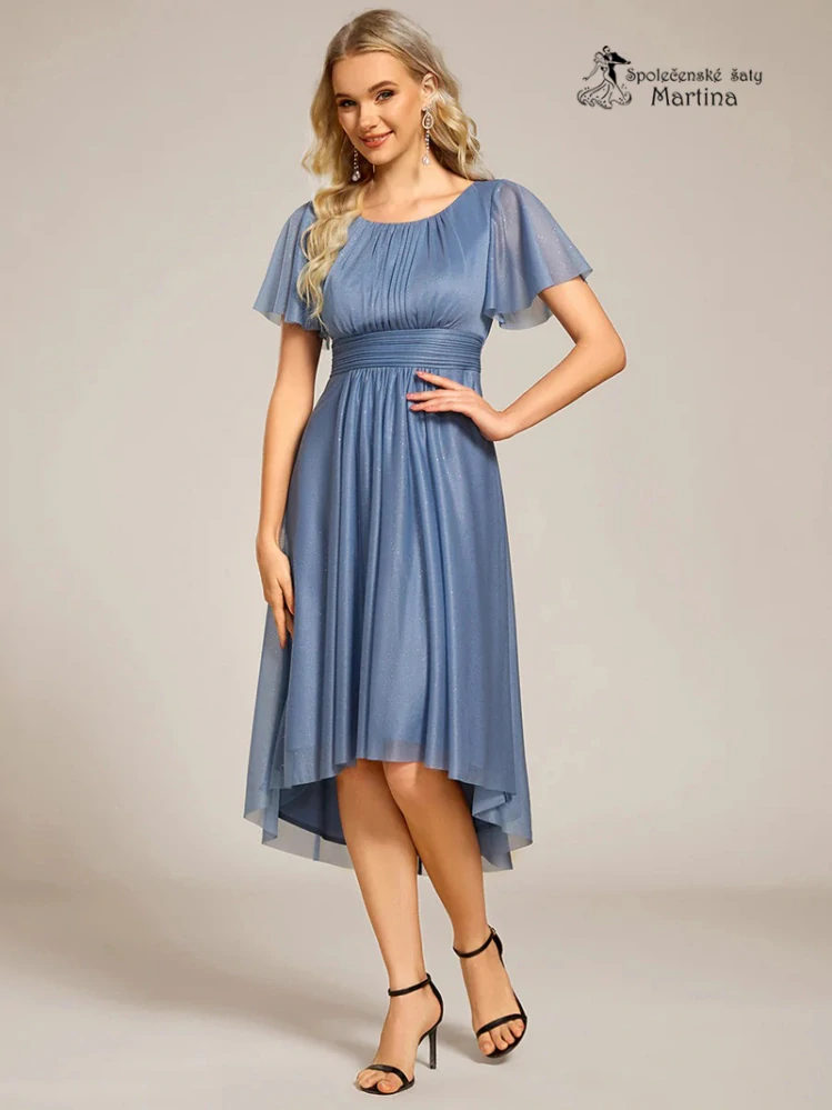Dusty navy krátké midi jemně třpytivé šaty "Joel" s lodičkovým výstřihem - vel. 42