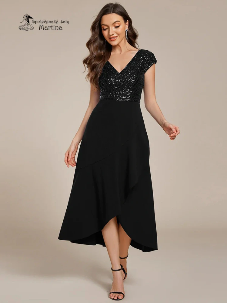 Černé midi společenské šaty "Cora" se zdobeným živůtkem - vel. 44