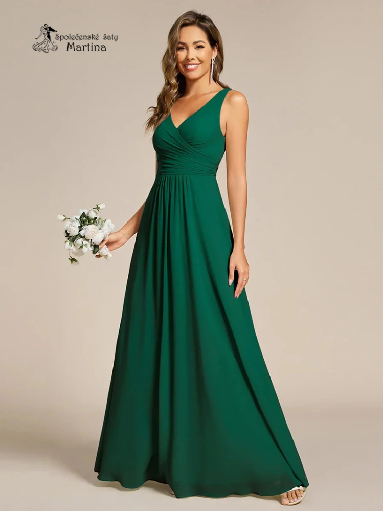 Smaragdově zelené šaty pro družičku či svatební hostku na široká ramínka "Tara"