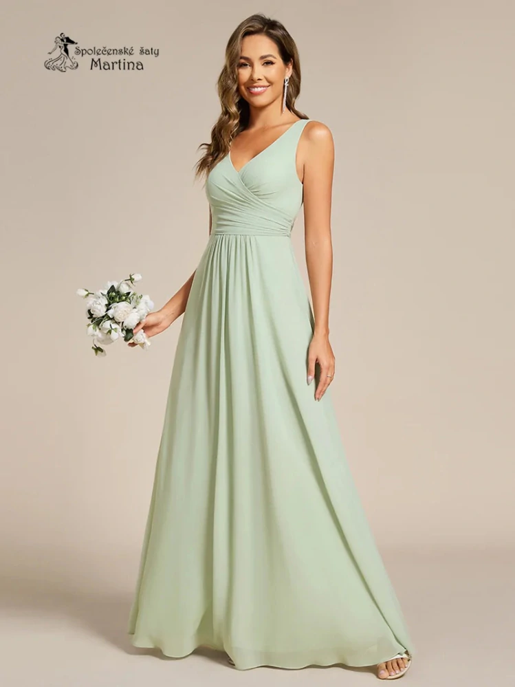 Světle zelené šaty pro družičku či svatební hostku na široká ramínka "Tara"