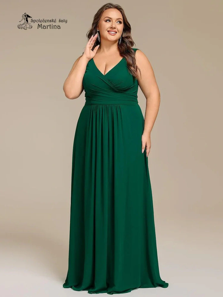 Smaragdově zelené XXL šaty pro družičku či svatební hostku na široká ramínka "Tara"