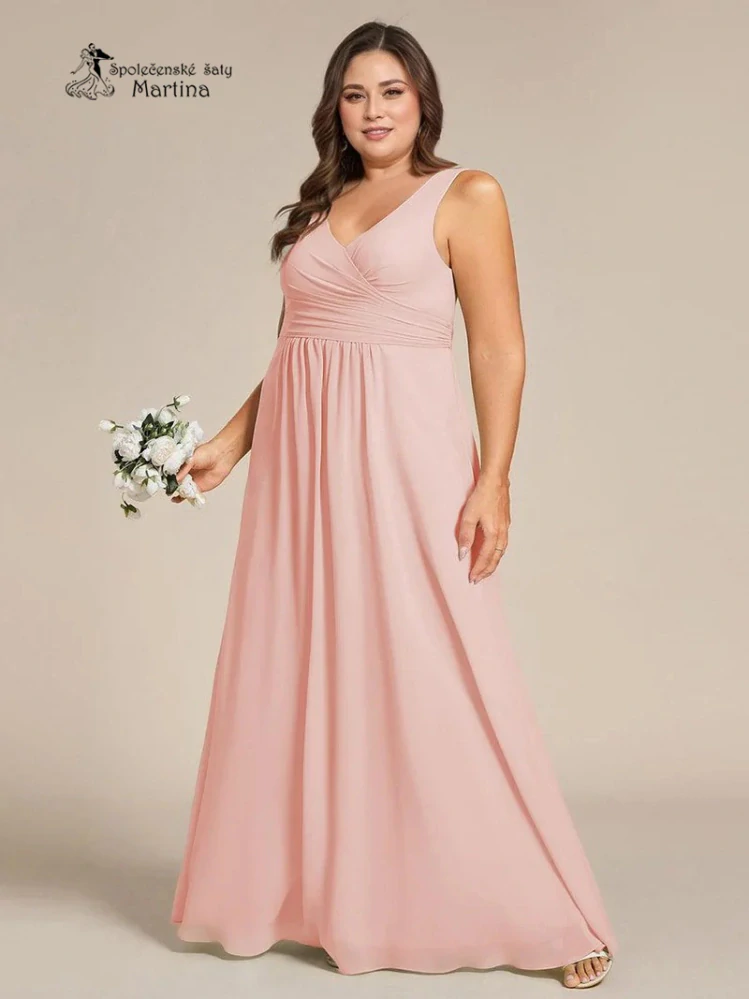 Světle růžové XXL šaty pro družičku či svatební hostku na široká ramínka "Tara"