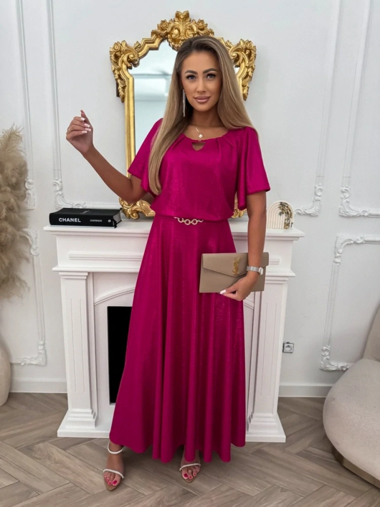 Amarantové společenské šaty "Primavera" s třpytivým efektem a širokou sukní - vel. 46