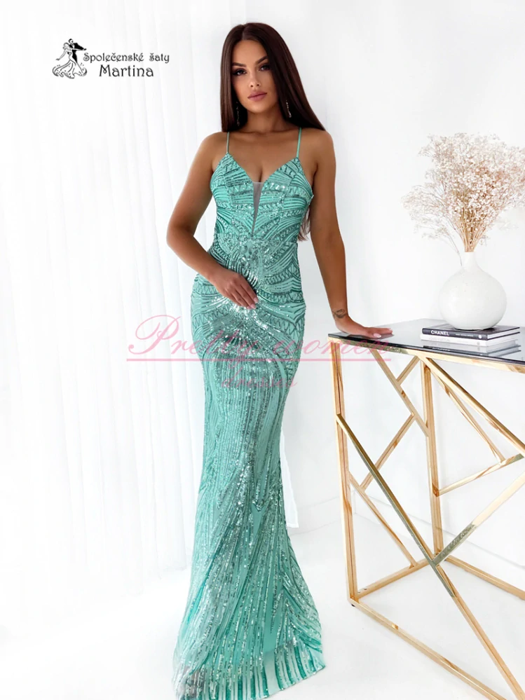 Mintové celoflitrové bodycon luxusní šaty "Yellow" s korálky na zádech