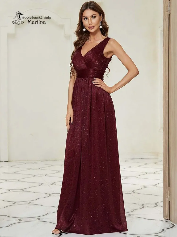 Dlouhé třpytivé vínové šaty "Parma"