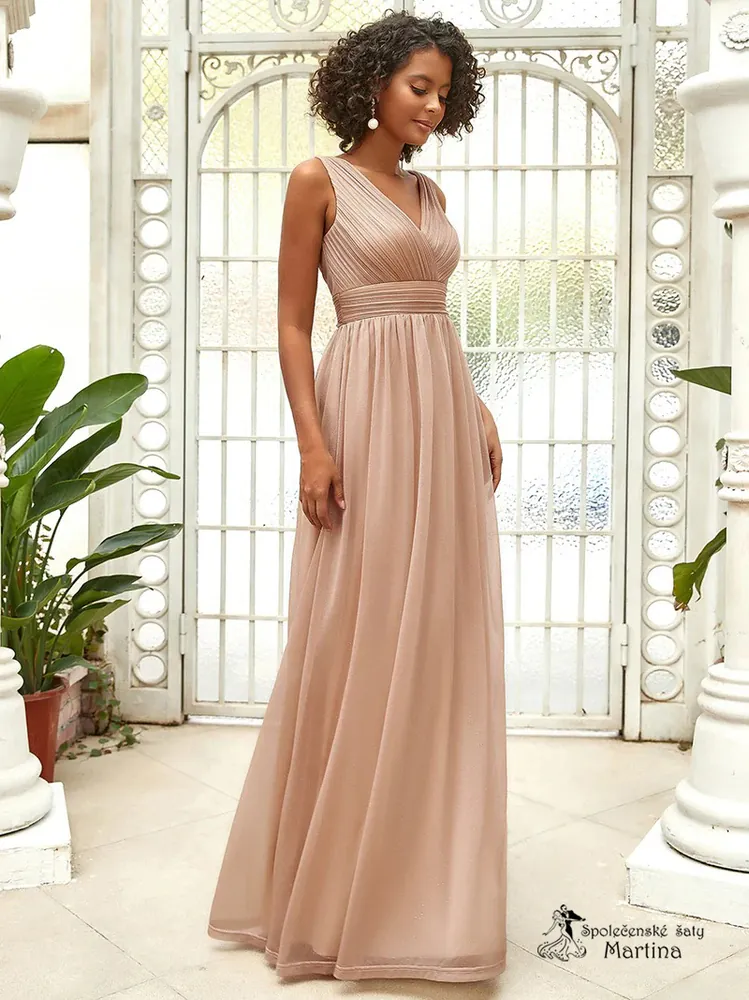 Dlouhé třpytivé béžovo-zlaté šaty "Parma"