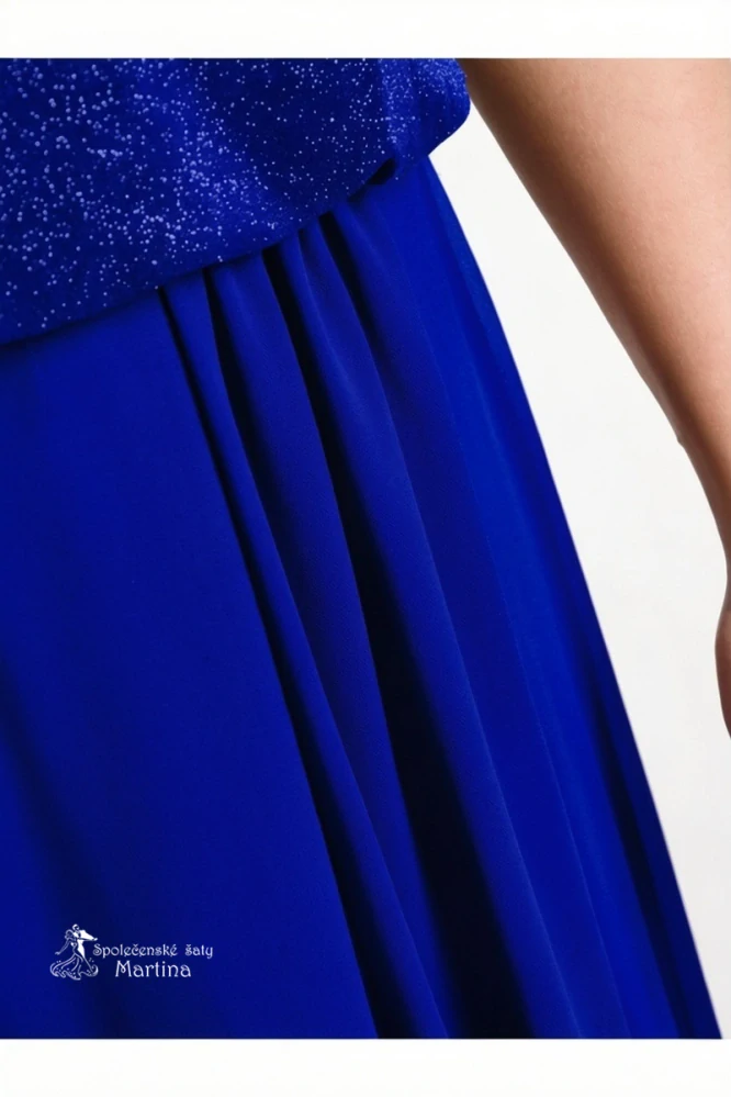 Královsky modré dlouhé šaty "Lexa" s brokátovým živůtkem a šifonovou sukní - vel. 50