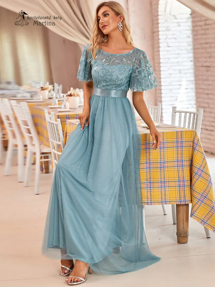 Staromodré společenské šaty "Celeste" s krátkým rukávkem 