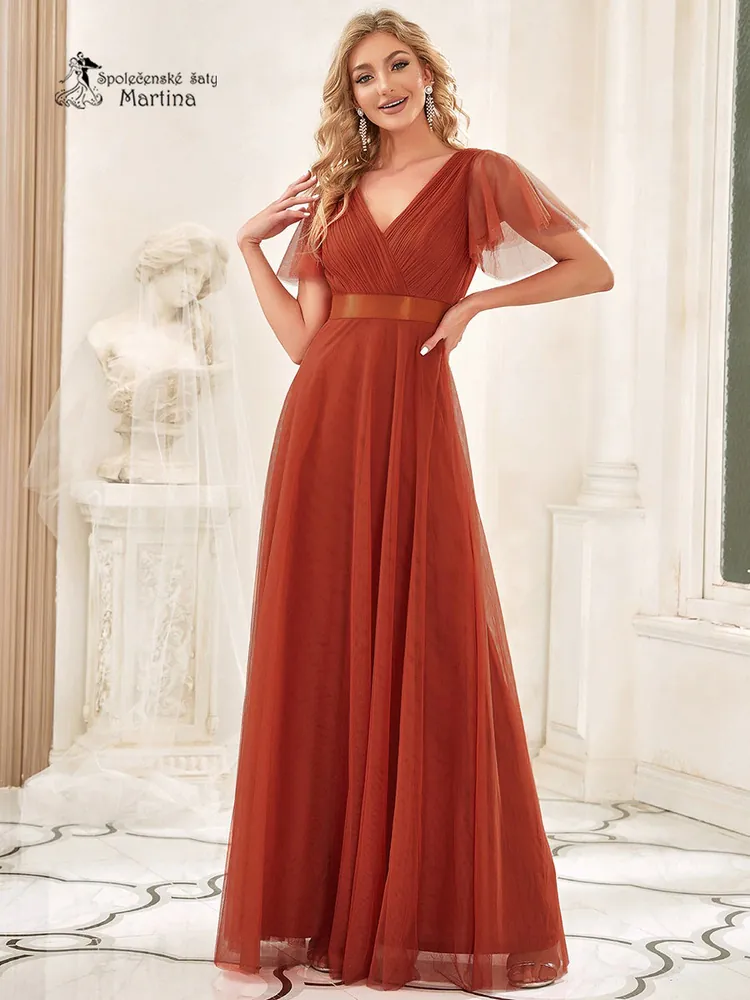 Tmavě oranžové tylové šaty s krátkým rukávkem “Broke”