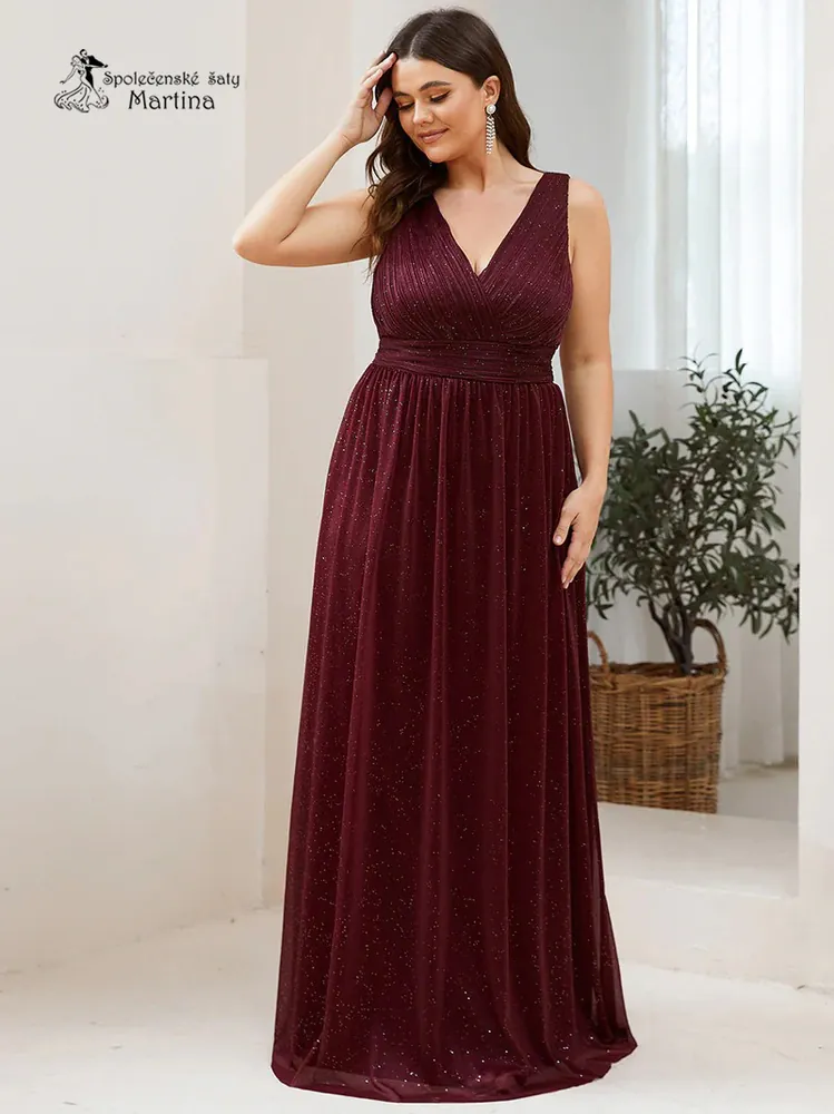 Dlouhé třpytivé vínové šaty "Parma XXL"