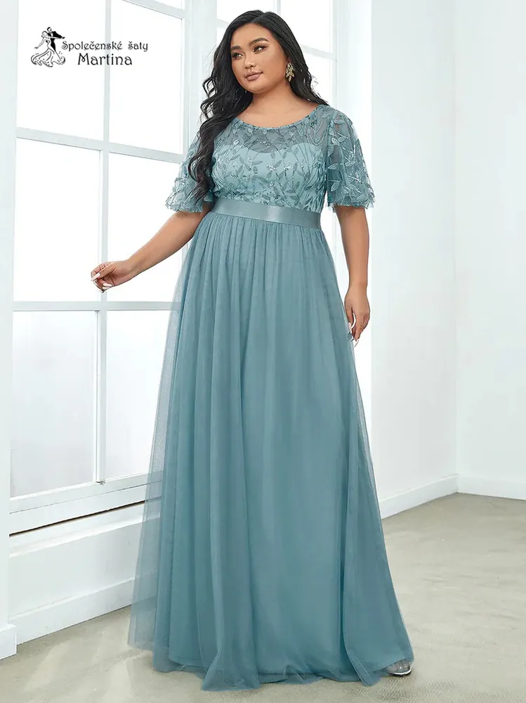 Staromodré společenské šaty "Celeste XXL" s krátkým rukávkem 