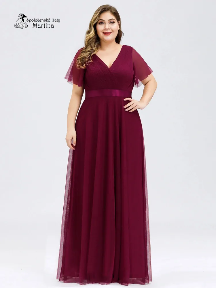 Vínové tylové šaty s krátkým rukávkem “Broke XXL”