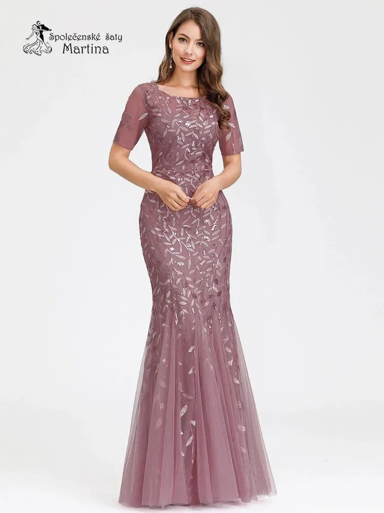 Starorůžové společenské šaty "Charlie" s jemným vzorem