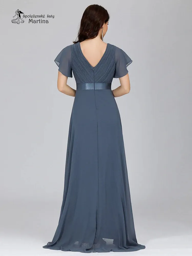 Šifonové šaty "Camila" antického střihu v barvě "dusty navy"