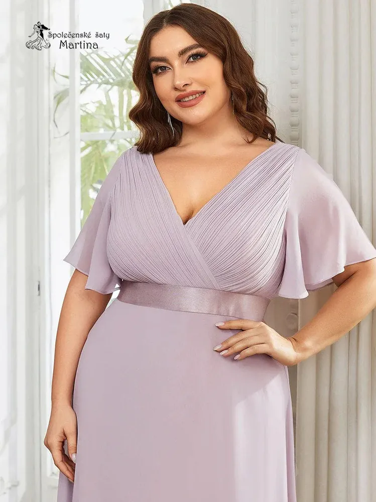 Lila šifonové šaty "Camila XXL" antického střihu