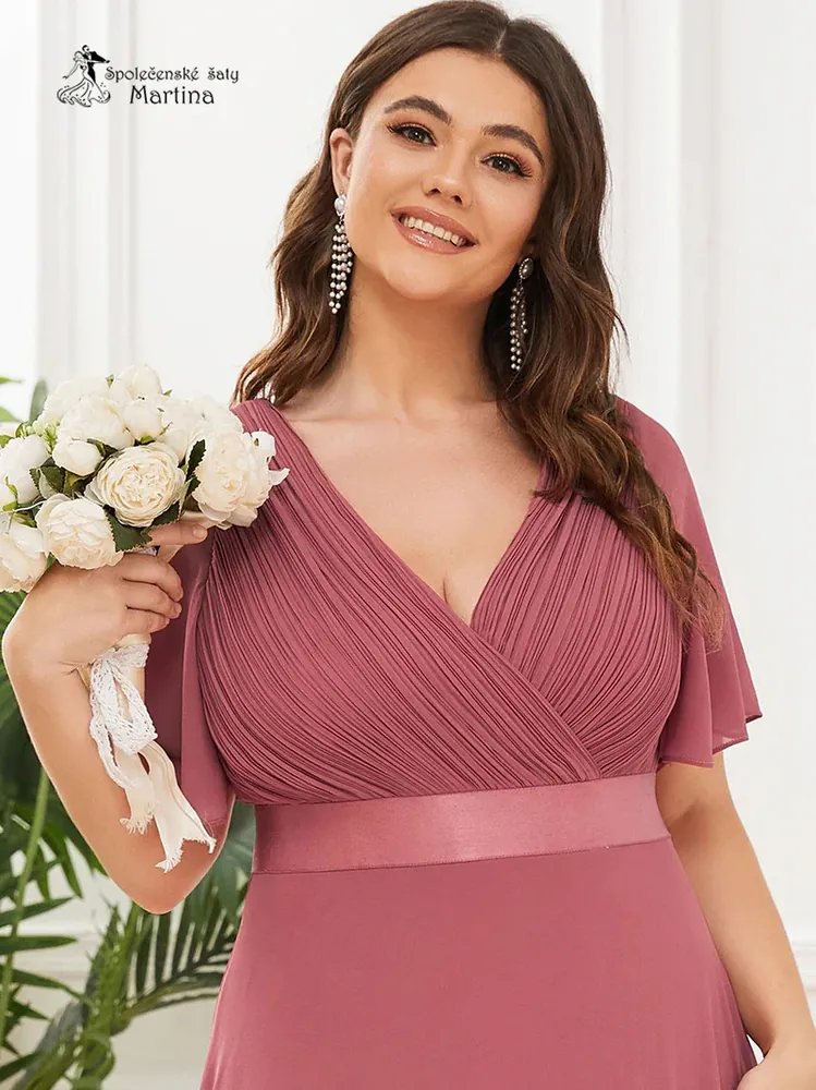 Jahodové šifonové šaty "Camila XXL" antického střihu