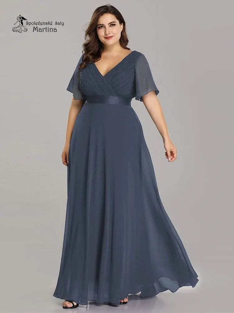 Šifonové šaty "Camila XXL" antického střihu v barvě "dusty navy"