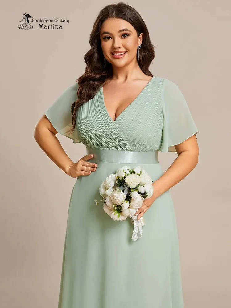 Mintové šifonové šaty "Camila XXL" antického střihu