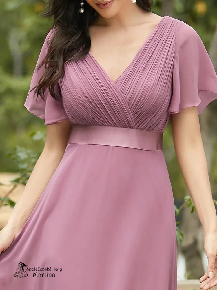 Starorůžové šifonové šaty "Camila" antického střihu - vel. 38