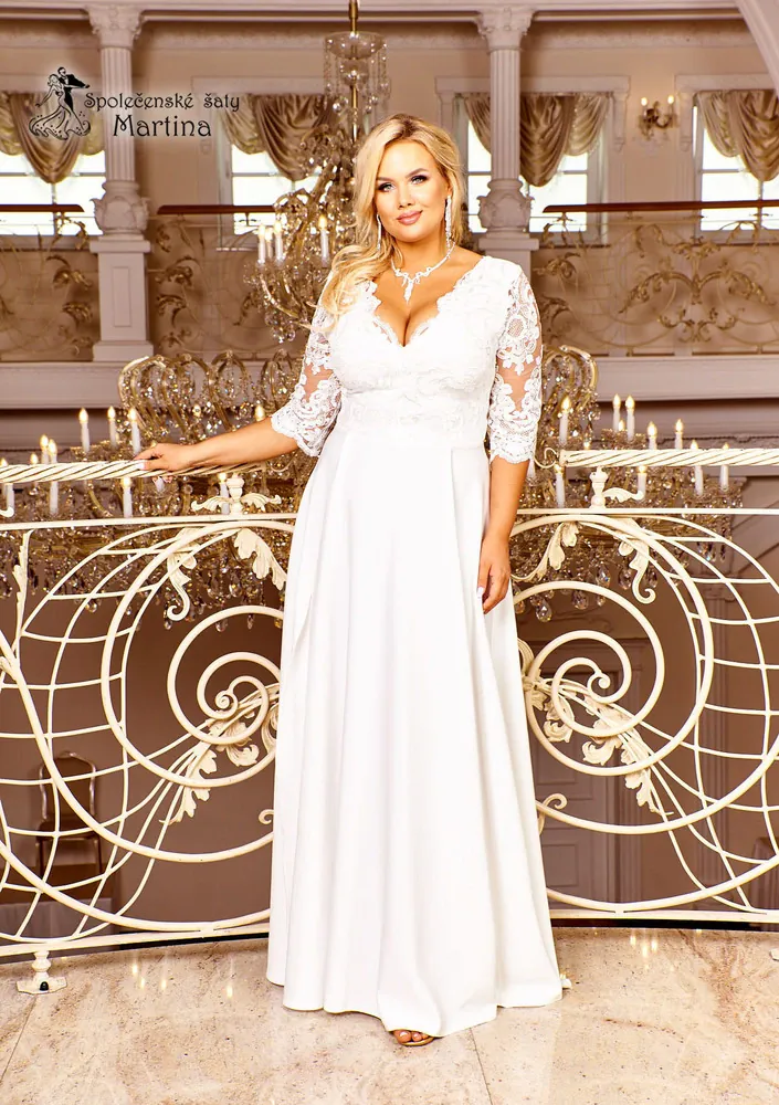 Dlouhé ecru svatební šaty "Roxy" s 3/4 rukávem
