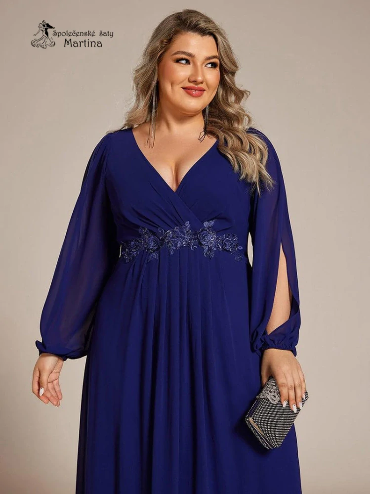 Královsky modré plus size šaty "Harper" s dlouhým rukávem