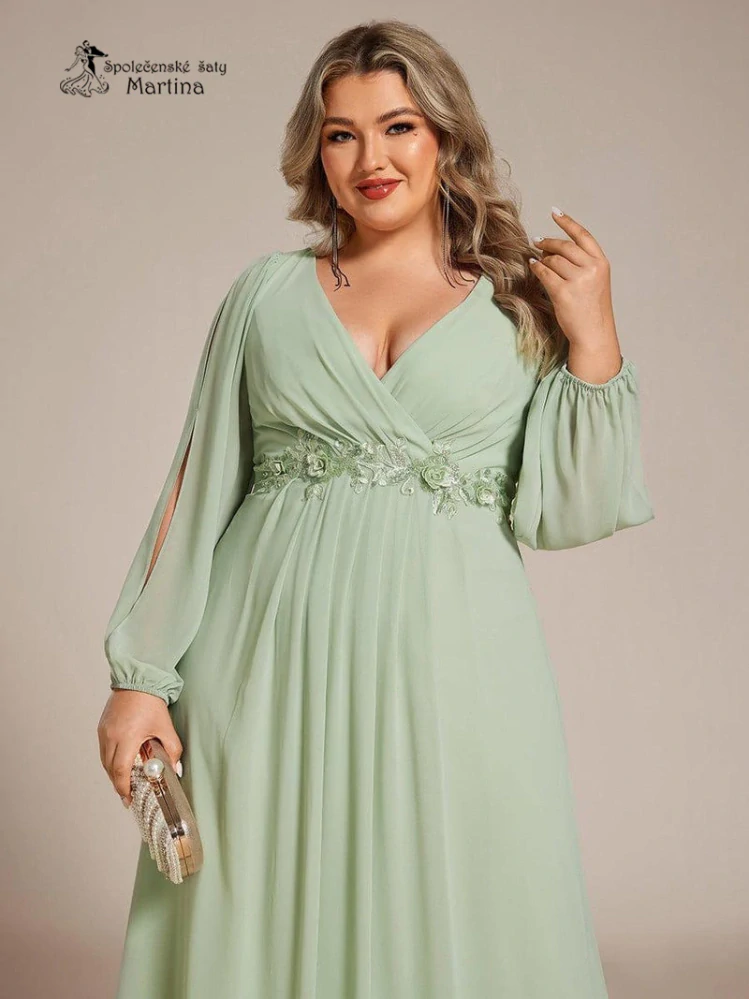 Mintové plus size šaty "Harper" s dlouhým rukávem