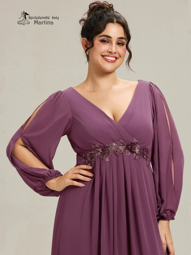 Šeříkové plus size šaty "Harper" s dlouhým rukávem