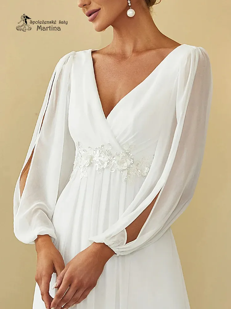 Bílé svatební šaty "Harper" s dlouhým rukávem 