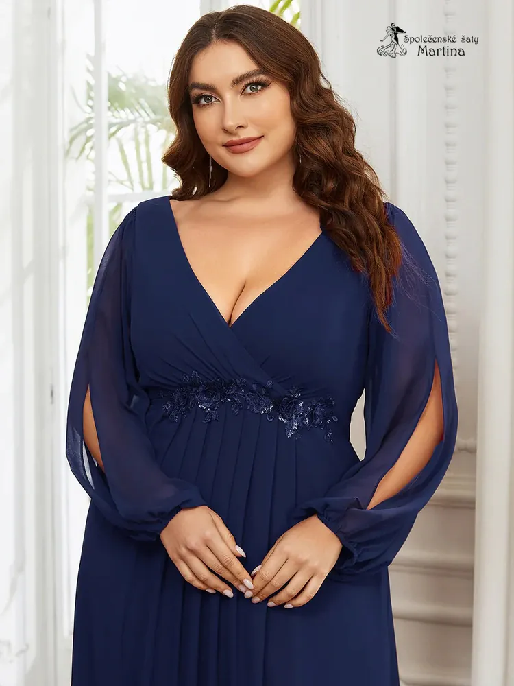 Tmavě modré plus size šaty "Harper" s dlouhým rukávem