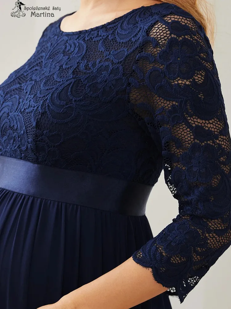 Tmavě modré těhotenské šaty "Avila" s krajkovým živůtkem